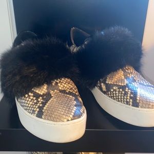 Michael Kors Maven Fur embossed leather slip on sneakers.